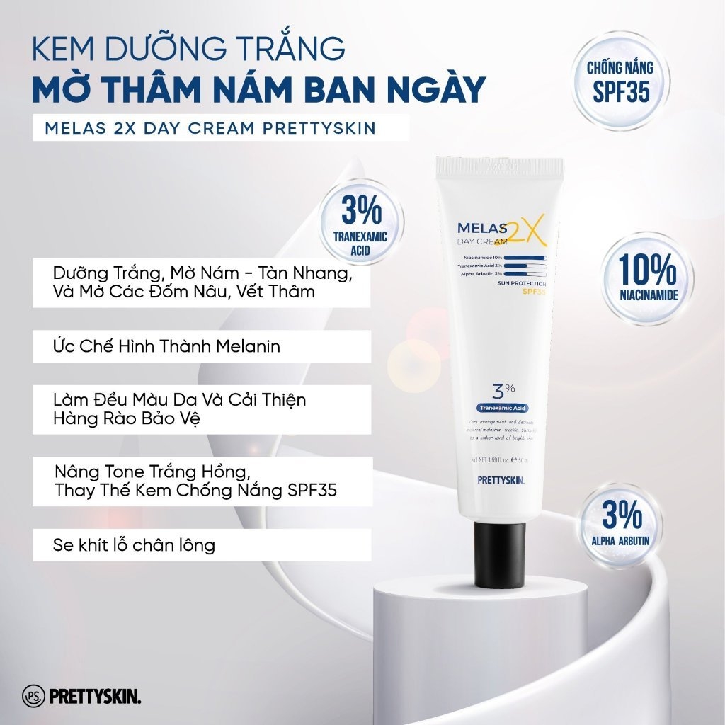 Kem Dưỡng Pretty Skin Melas 2x Day Cream, Kem Dưỡng Ban Ngày Trắng Da, Kem Dưỡng Mờ Thâm Sạm Nám 50ml