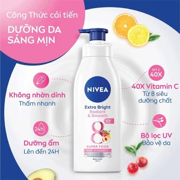 Sữa Dưỡng Thể Nivea Extra Bright Body Lotion Dưỡng Sáng Da Căng Mịn 350ml