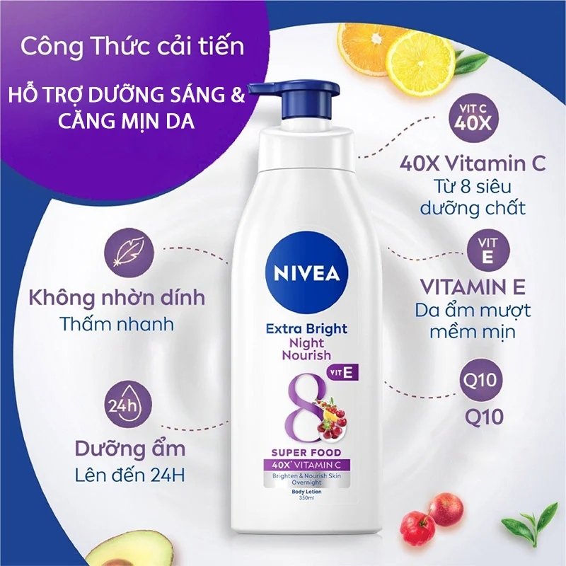 Sữa Dưỡng Thể Nivea Extra Bright Body Lotion Dưỡng Sáng Da Căng Mịn 350ml