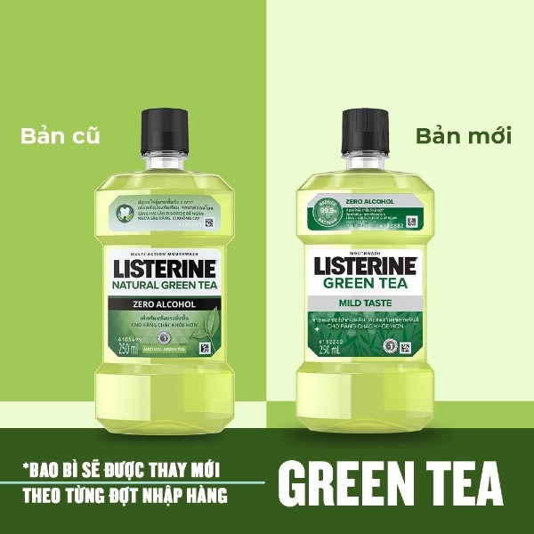 Nước Súc Miệng Listerine Natural Green Tea Zero Alcohol Multi-Action Mouthwash Giảm Sâu Răng Hương Trà Xanh 250ml/750ml