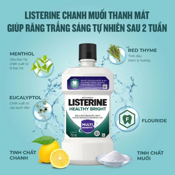 Nước Súc Miệng Listerine Healthy Bright Multi-Action Mouthwash Giúp Răng Trắng Sáng 250ml/750ml