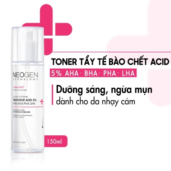 Toner Neogen Dermalogy Treatment Acid 5% AHA - BHA - PHA - LHA Tẩy Tế Bào Chết, Dưỡng Sáng, Giảm Mụn 150ml