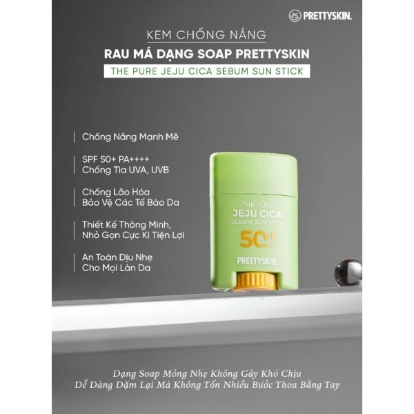 Sáp Chống Nắng Prettyskin The Pure Jeju Cica Sebum Sun Stick, Sáp Chống Nắng Rau Má,Sáp Chống Nắng Da Mụn SPF50+PA++++18g