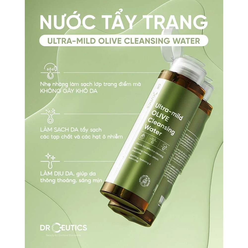 Nước Tẩy Trang DrCeutics Ultra-mild Olive Cleansing Water Nước Tẩy Trang Làm Sạch Dịu Nhẹ, Cấp Ẩm 500ml
