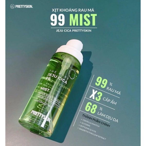 Xịt Khoáng Pretty Skin The Pure Jeju Cica 99 Mist, Xịt Khoáng Rau Má, Xịt Khoáng Làm Dịu Da 100ml