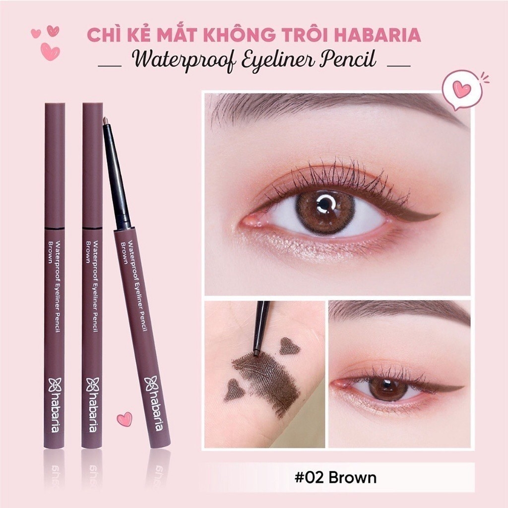 Chì Kẻ Mắt Habaria Waterproof Eyeliner Pencil, Chì Kẻ Mắt Sáp, Chì Kẻ Mắt Mềm Mịn, Lâu Trôi 0.2 gam
