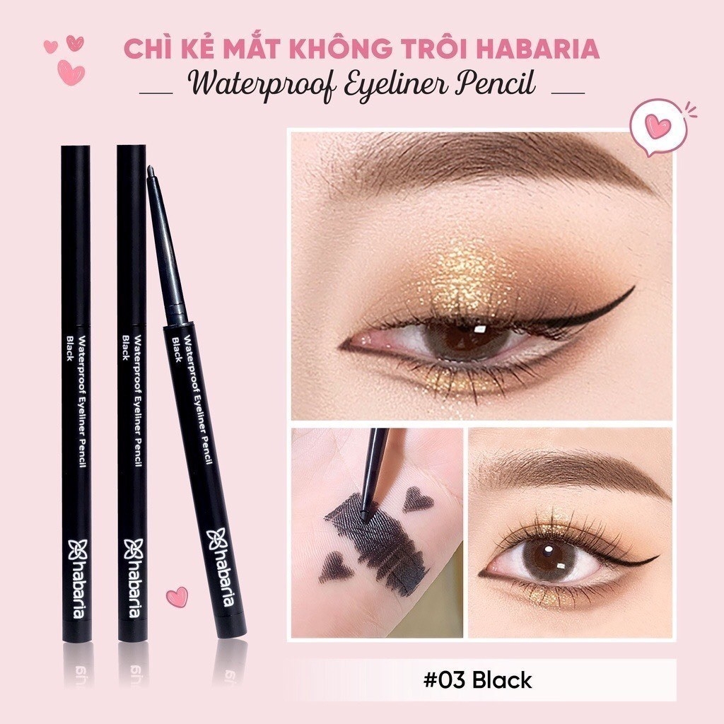 Chì Kẻ Mắt Habaria Waterproof Eyeliner Pencil, Chì Kẻ Mắt Sáp, Chì Kẻ Mắt Mềm Mịn, Lâu Trôi 0.2 gam