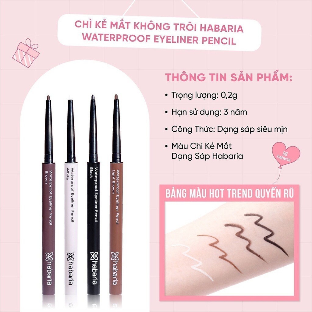 Chì Kẻ Mắt Habaria Waterproof Eyeliner Pencil, Chì Kẻ Mắt Sáp, Chì Kẻ Mắt Mềm Mịn, Lâu Trôi 0.2 gam