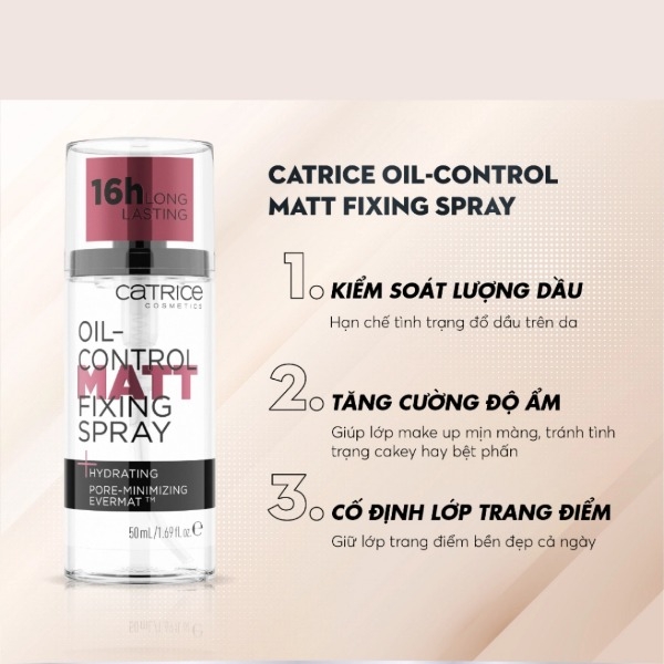 Xịt Khóa Nền Catrice Oil-Control Matt Fixing Spray 16h Xịt Khóa Nền Kiềm Dầu, Cấp Ẩm 50ml