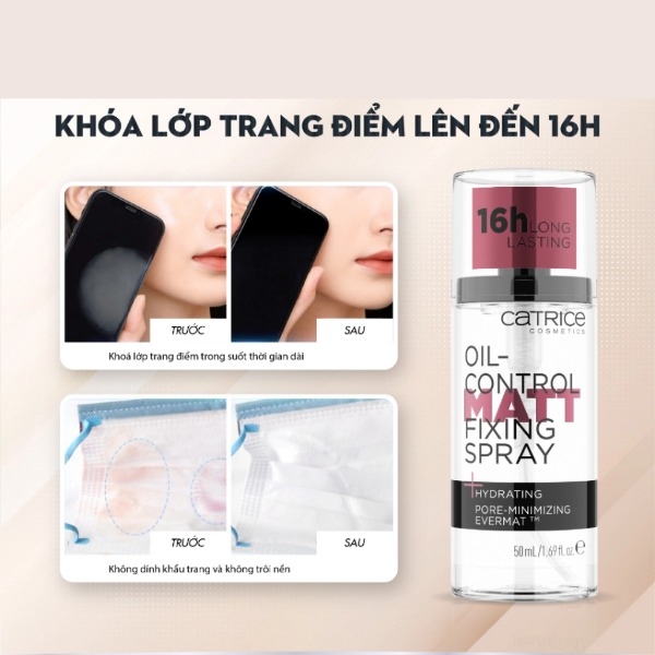 Xịt Khóa Nền Catrice Oil-Control Matt Fixing Spray 16h Xịt Khóa Nền Kiềm Dầu, Cấp Ẩm 50ml