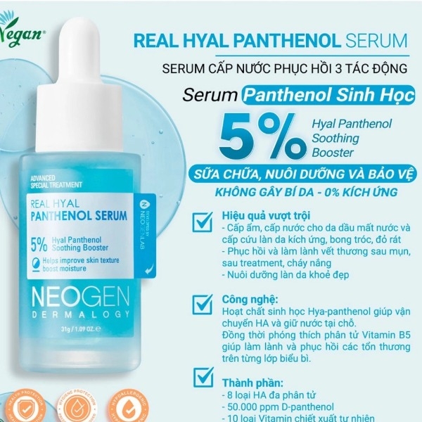 Serum Neogen Dermalogy Cấp Nước, Phục Hồi 3 Tác Động Real Hyal Panthenol 5% 31g