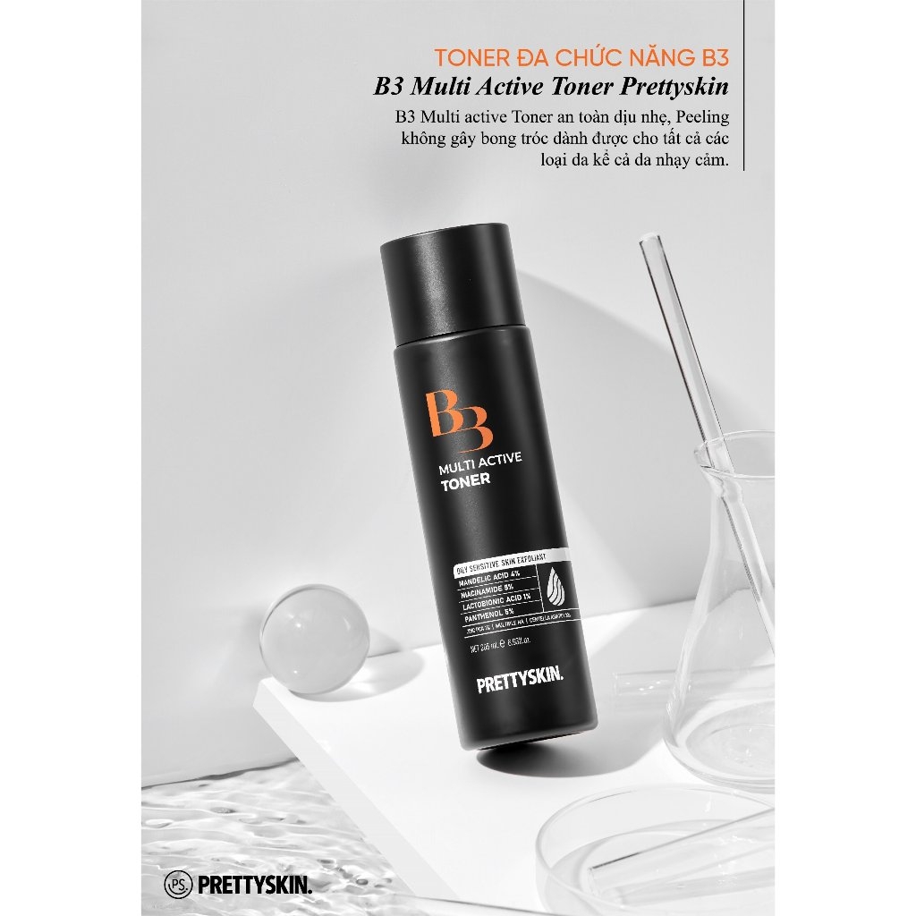 Nước Hoa Hồng Pretty Skin B3 Multi Active Toner Phục Hồi Da, Cấp Ẩm Cho Da 205ml