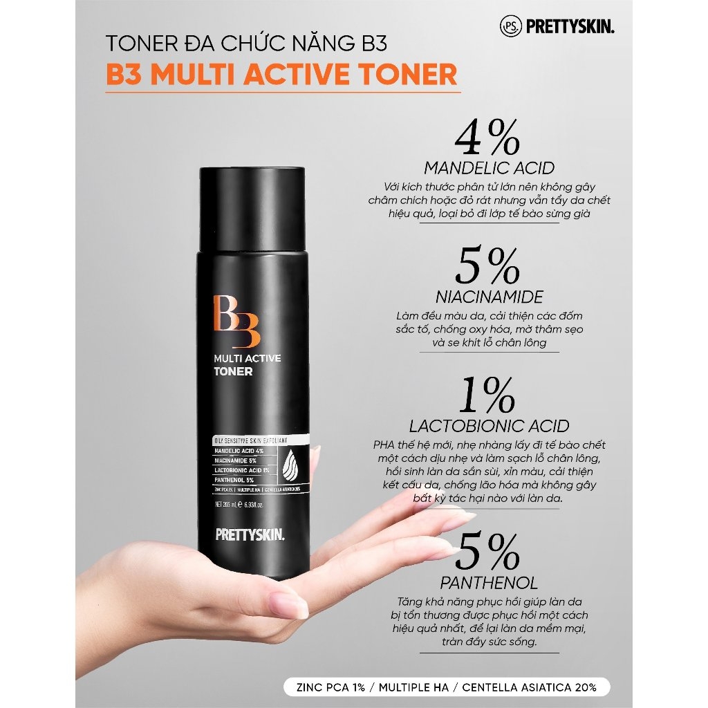 Nước Hoa Hồng Pretty Skin B3 Multi Active Toner Phục Hồi Da, Cấp Ẩm Cho Da 205ml