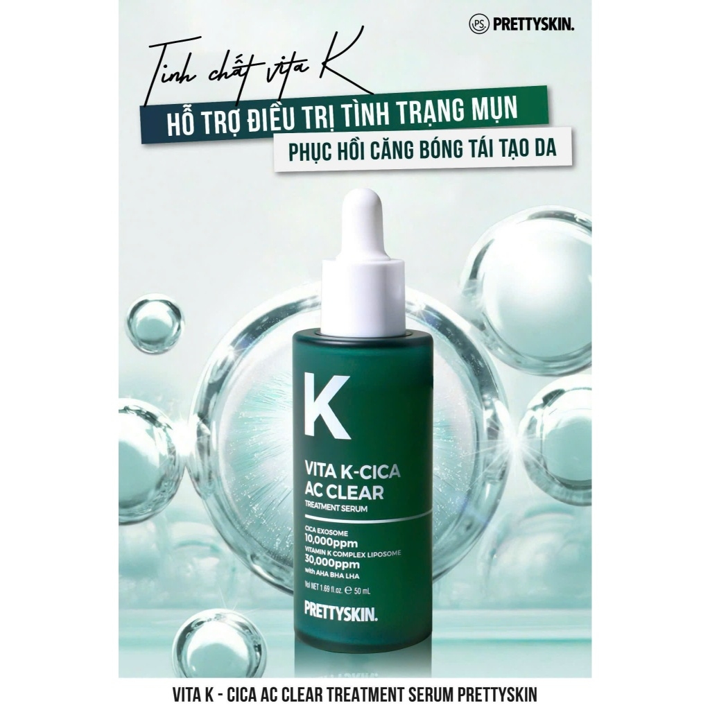 Serum Pretty Skin Vita K - Cica AC Clear Treatment, Serum Phục Hồi, Serum Căng Bóng Da 50ml