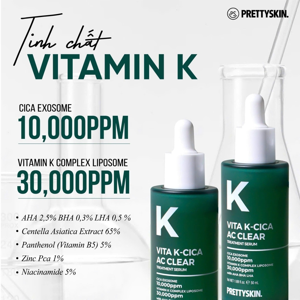 Serum Pretty Skin Vita K - Cica AC Clear Treatment, Serum Phục Hồi, Serum Căng Bóng Da 50ml