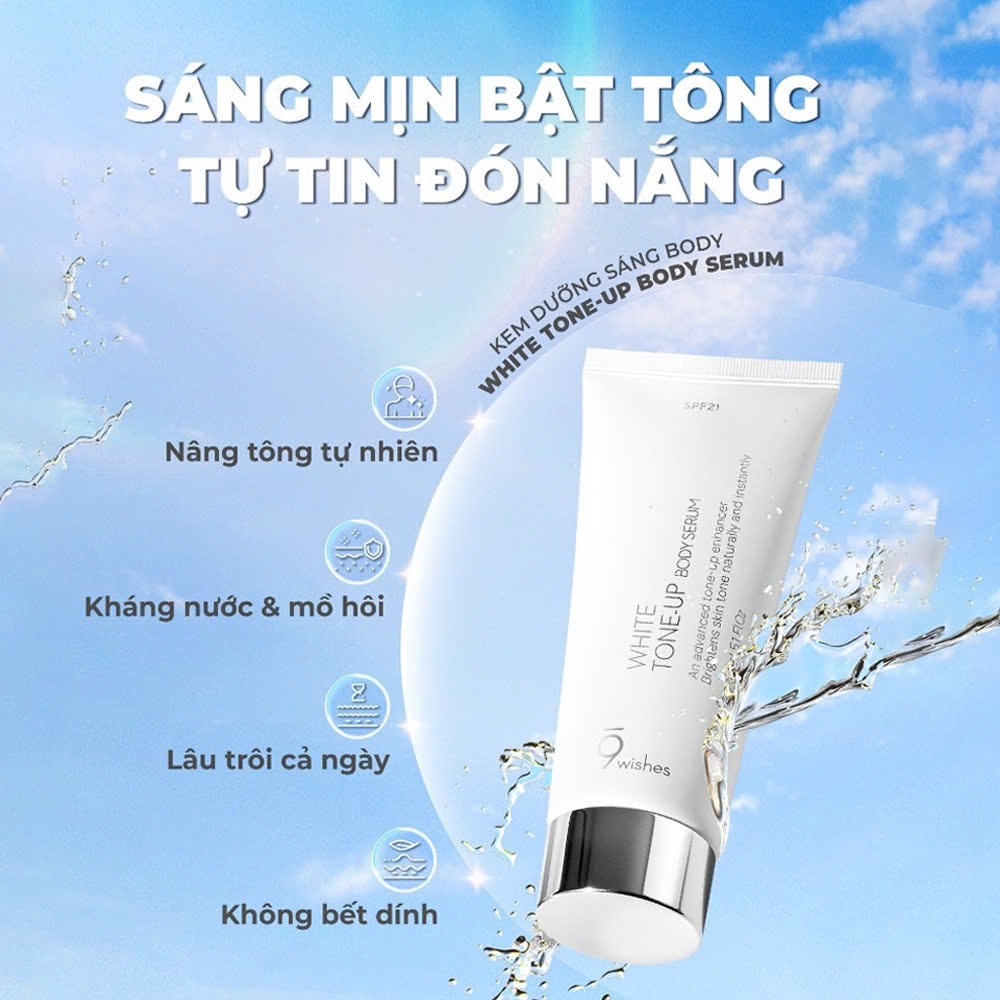 Tinh Chất Dưỡng Thể 9Wishes White Tone-up Body Serum Kem Dưỡng Thể Nâng Tone, Sáng Da 150ml