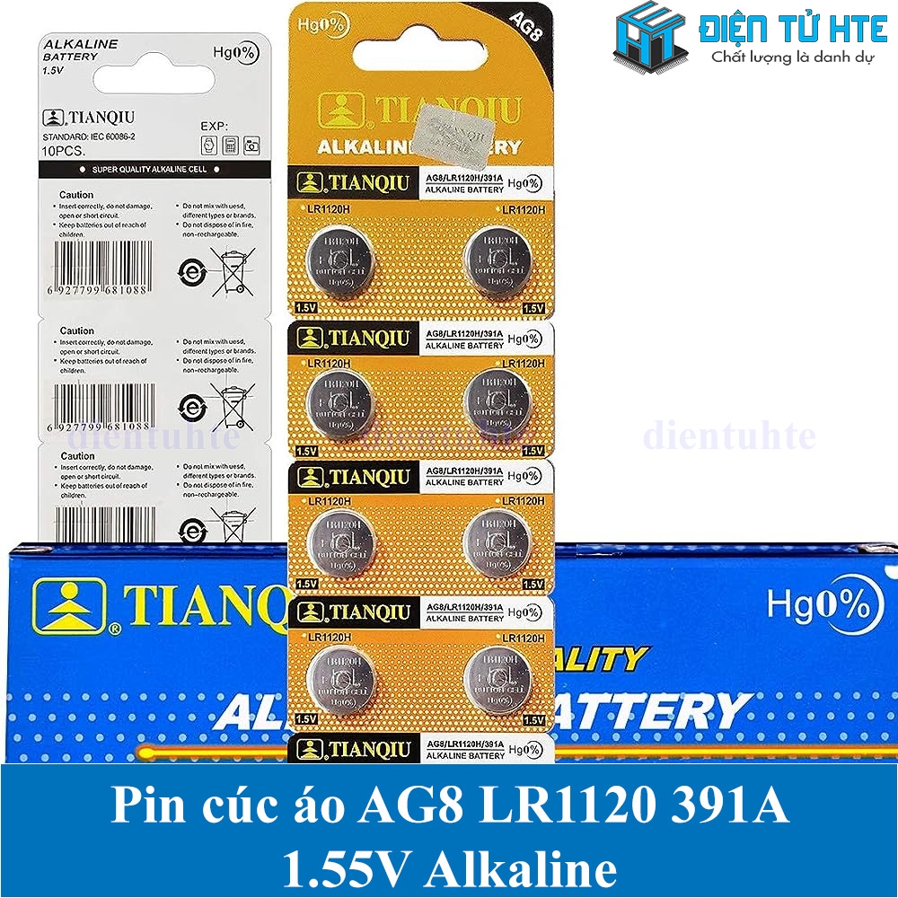 Pin cúc áo TIANQIU AG8 LR1120 391A 1.55V Alkaline (Trong vỉ) | Điện Tử HTE