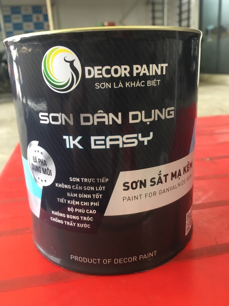 Sơn sắt mạ kẽm Màu Đen Bóng 1k EASY Decor Paint