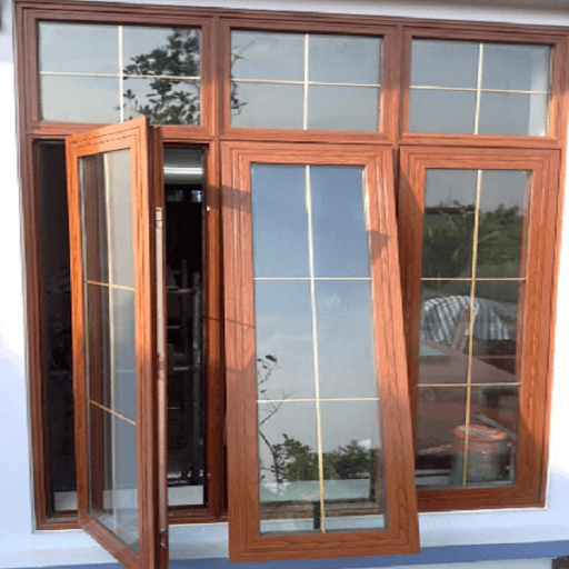 Cửa sổ mở quay 2 cánh nhôm Xingfa Việt nam dày 1,2mm Màu Vân Gỗ