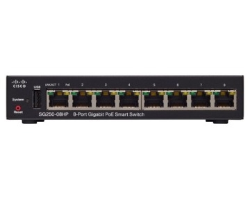 8-Port Gigabit PoE Smart Switch CISCO SG250-08HP-K9-EU