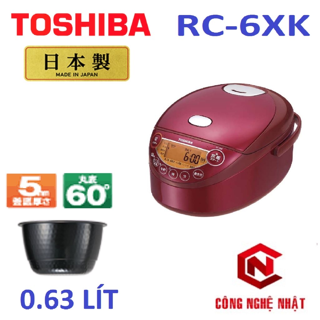 Nồi cơm điện cao tần hiệu  TOSHIBA RC-6XK 2019 dung tích 0.63L 100V-700W màu đỏ