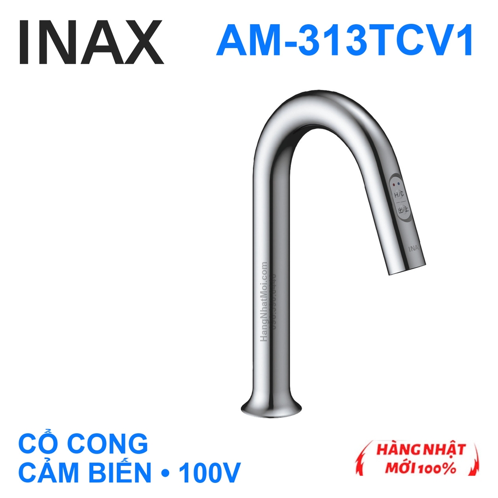 Vòi lavabo cảm biến INAX AM-313TCV1 cổ cong có nút tay, nóng lạnh AC100V