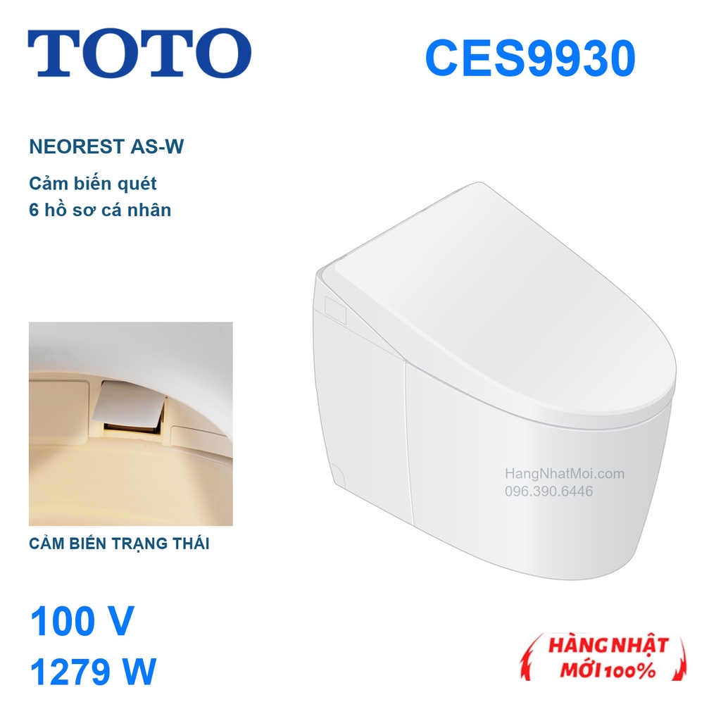 TOTO NEOREST AS-W CES9930, 100V 1279W, cảm biến trạng thái và sáu hồ sơ cá nhân