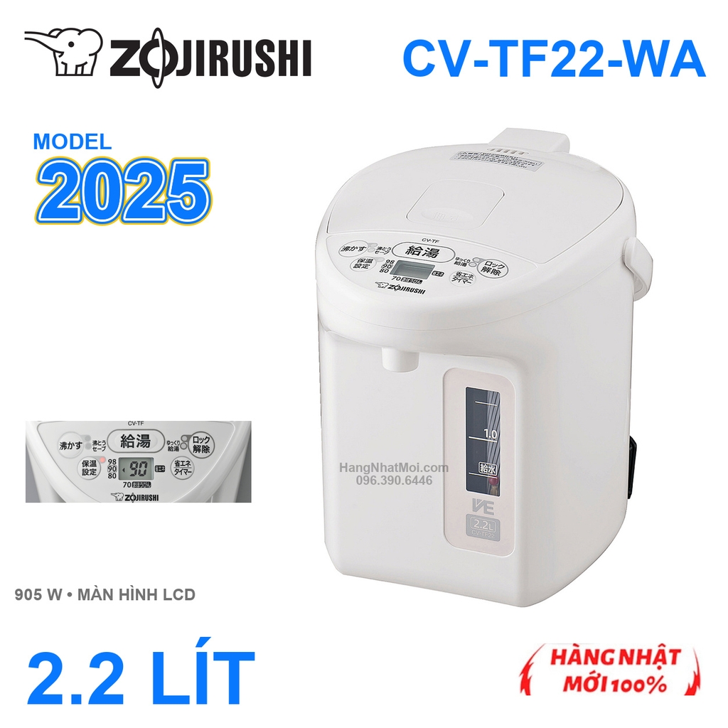 Bình thủy điện Zojirushi CV-TF22-WA 2,2 lít màu trắng