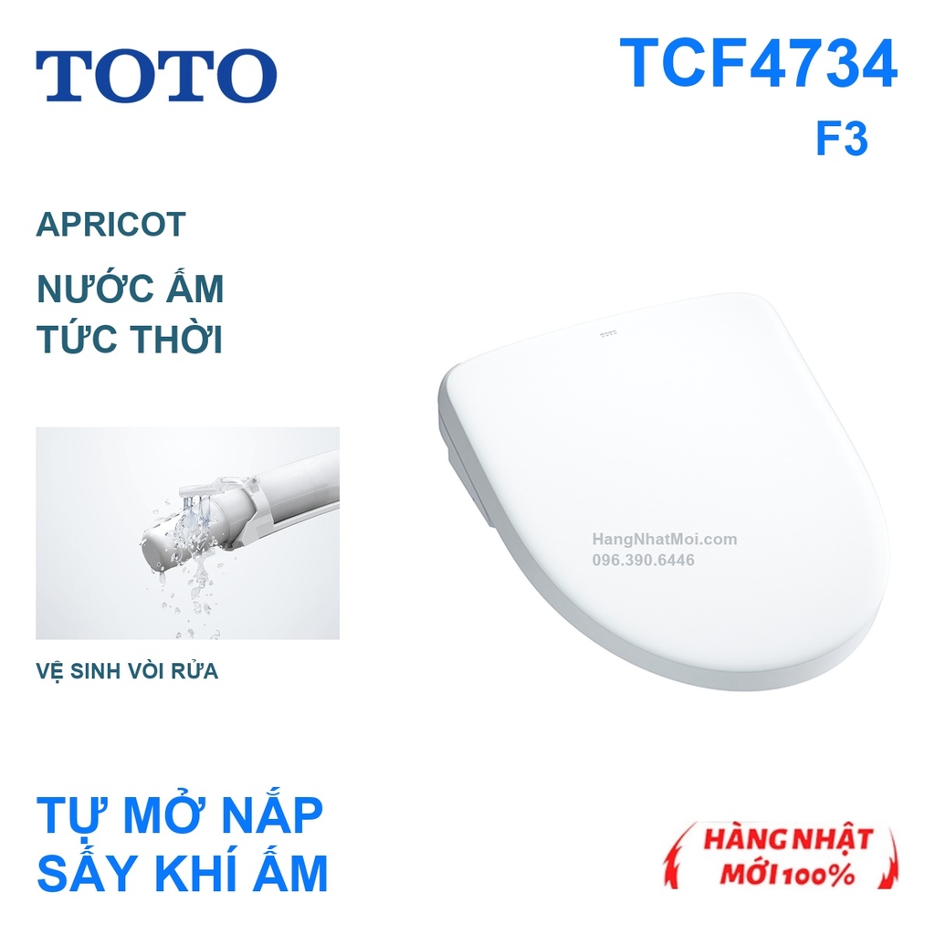 Nắp rửa điện tử TOTO TCF4734 Apricot F3 trắng NW1, tự mở nắp và sấy khí ấm
