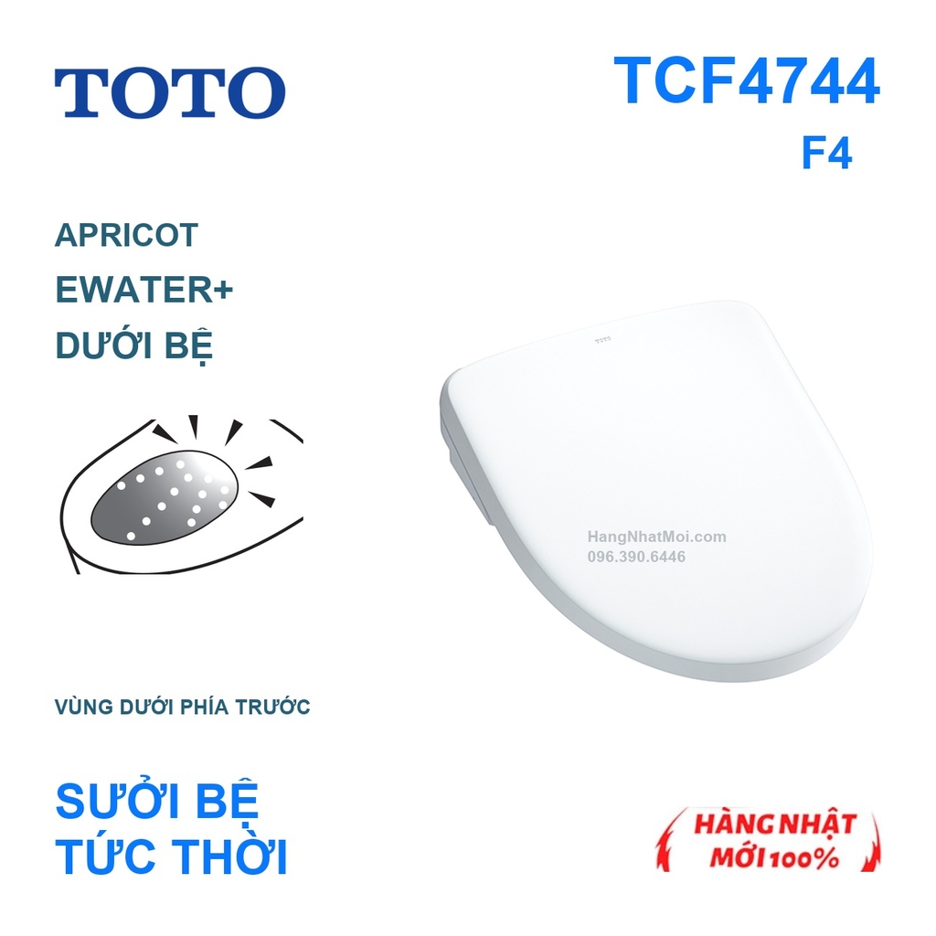Nắp rửa điện tử TOTO TCF4744 Apricot F4 trắng NW1, EWATER dưới bệ và sưởi bệ tức thời