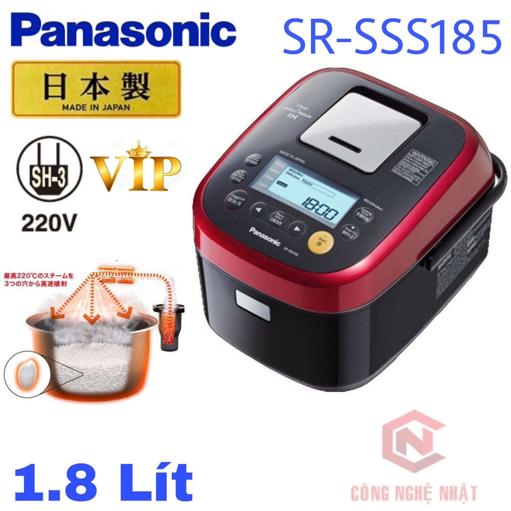 Nồi cơm điện cao tần áp suất Nhật Panasonic SR-SSS185-BR 1.8 Lit điện áp 220V Made In Japan Ly nước, màn hình Led Siêu VIP