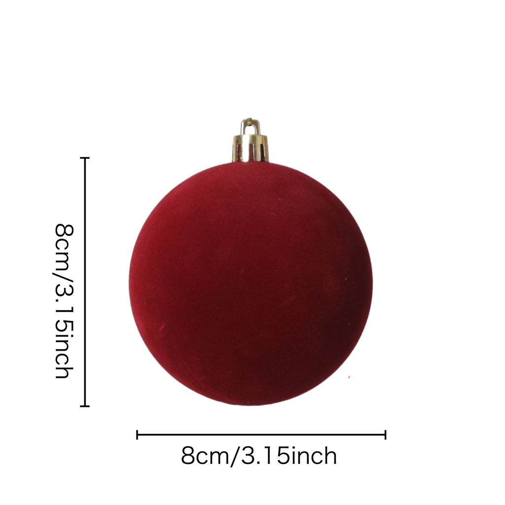 Set 6 Châu Nhung màu đỏ đô (size 80mm) [6pcs Christmas Ball Ornaments Red Velvet 80mm]