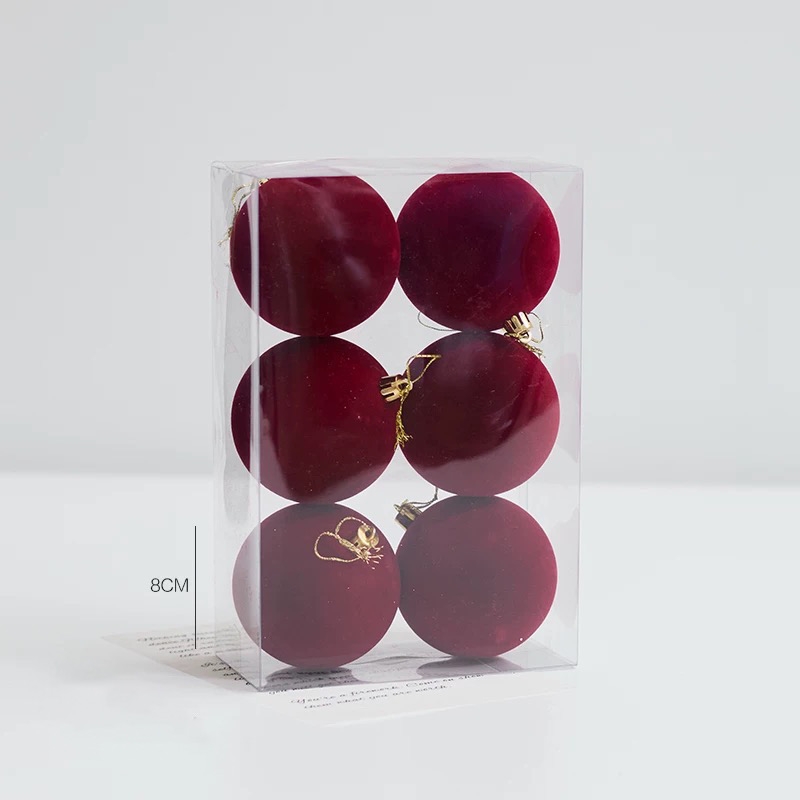 Set 6 Châu Nhung màu đỏ đô (size 80mm) [6pcs Christmas Ball Ornaments Red Velvet 80mm]