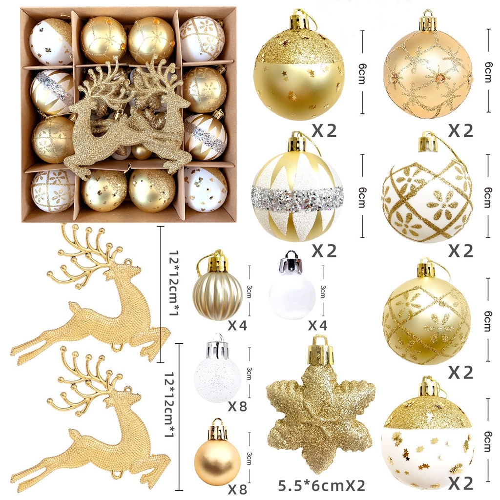 Set Châu 40 món/Tuần lộc [40pcs Christmas Ball Ornaments/Reindeer]