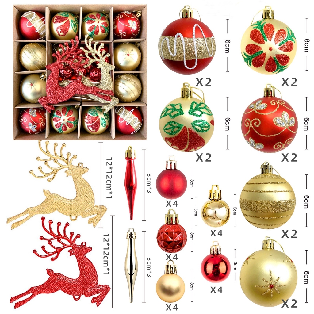 Set Châu 40 món/Tuần lộc [40pcs Christmas Ball Ornaments/Reindeer]