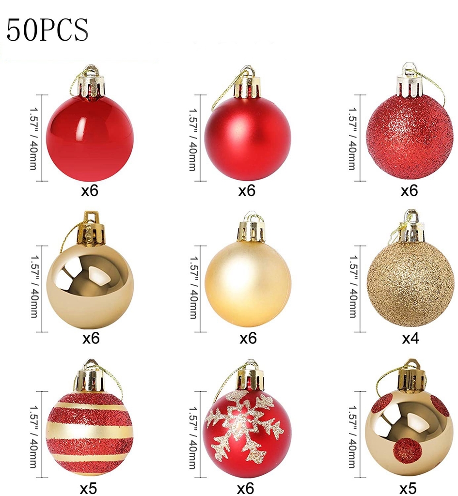 Set 50 Châu 40mm/Tông đỏ vàng [50pcs Christmas Ball Ornaments 40mm/Red and Gold]
