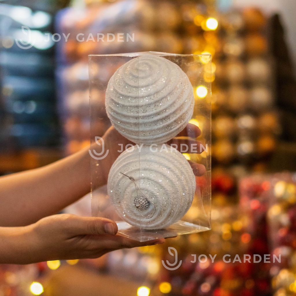 Set 2 Châu Trắng Jupiter 100mm [2pcs White Jupiter Christmas Balls 100mm]