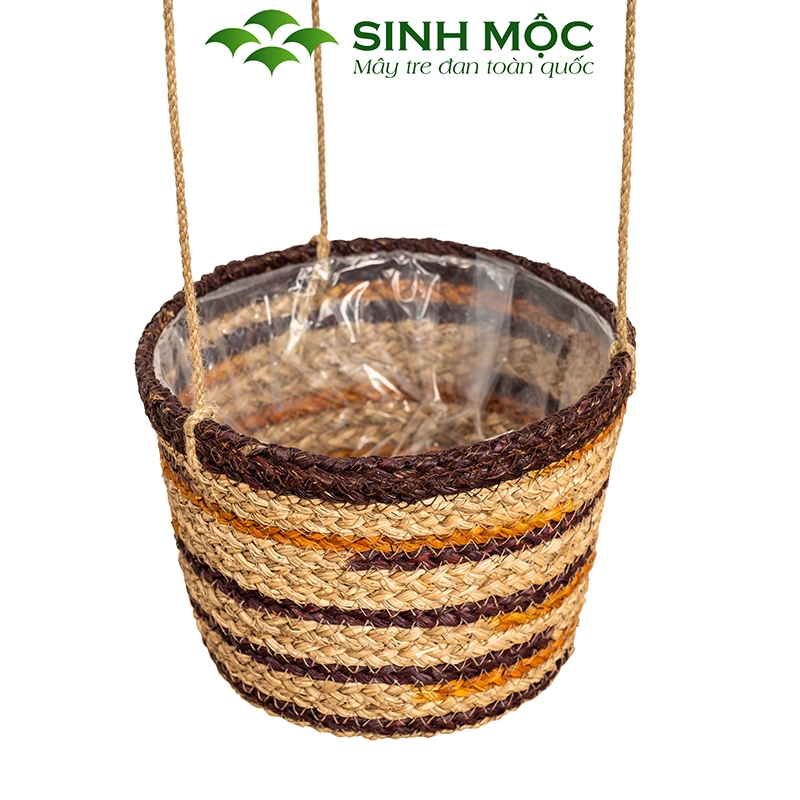 Chậu trồng cây hai tầng, giỏ hoa treo tường, giỏ cói decor, chậu cây trang trí Sinh Mộc - M1014
