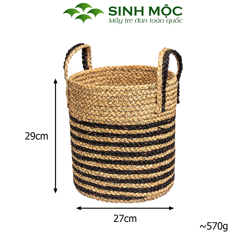 Giỏ cói trồng cây sọc đen, sọt cói đựng đồ, cói decor, trang trí nhà cửa Sinh Mộc - M1029