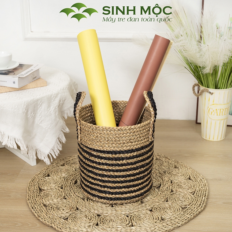 Giỏ cói trồng cây sọc đen, sọt cói đựng đồ, cói decor, trang trí nhà cửa Sinh Mộc - M1029