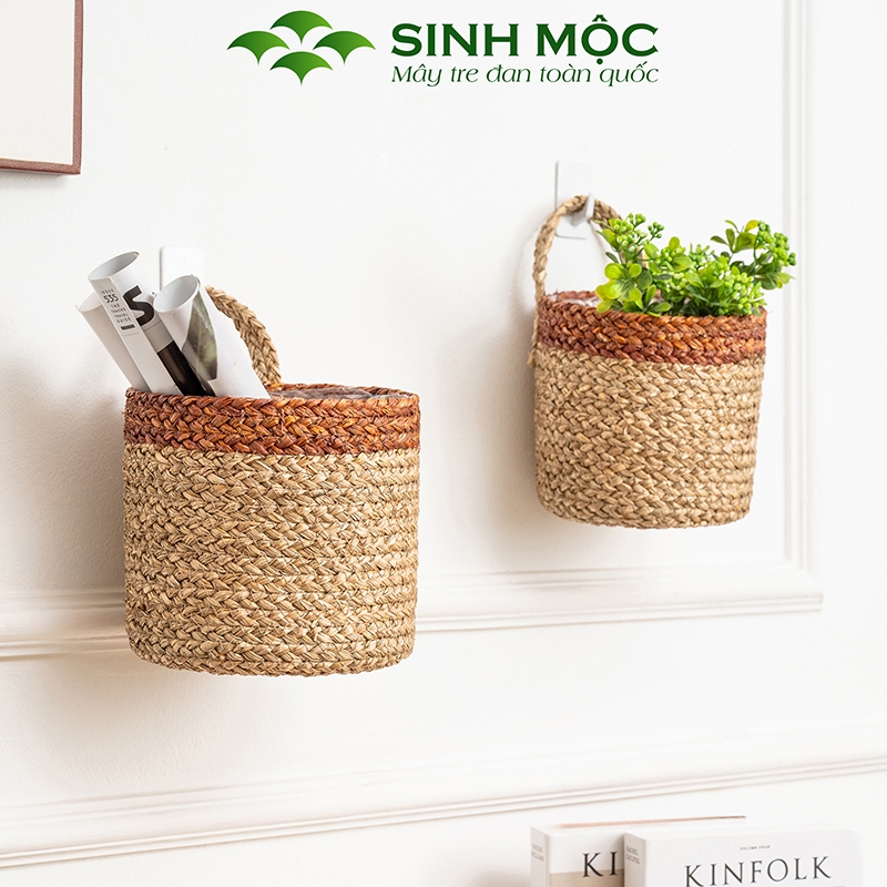 Giỏ cói trồng cây, giỏ cói đựng đồ, giỏ mây tre đan thân thiện với môi trường - M1004