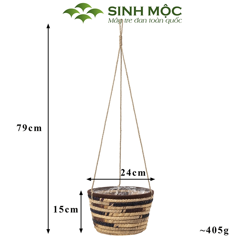 Giỏ lục bình trồng cây lót nilon, chậu trồng cây có quai, giỏ bèo có dây Sinh Mộc - M1009