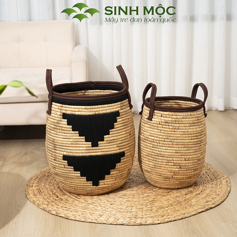 Giỏ đựng đồ đa năng, giỏ lục bình cao cấp, chậu cây trang trí phong cách vintage Sinh Mộc - M1027