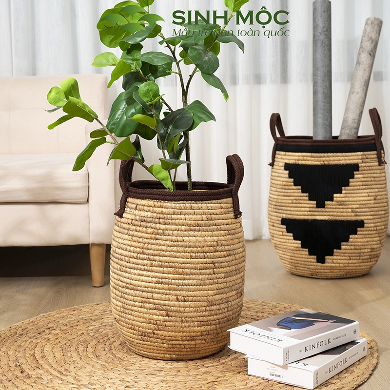 Giỏ đựng đồ đa năng, giỏ lục bình cao cấp, chậu cây trang trí phong cách vintage Sinh Mộc - M1027