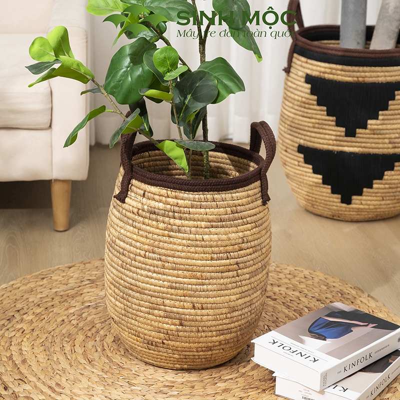 Giỏ đựng đồ đa năng, giỏ lục bình cao cấp, chậu cây trang trí phong cách vintage Sinh Mộc - M1027