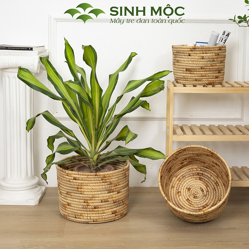 Giỏ đựng đồ đa năng, giỏ lục bình, chậu cây trang trí, decor lục bình, decor phòng khách Sinh Mộc - M1015