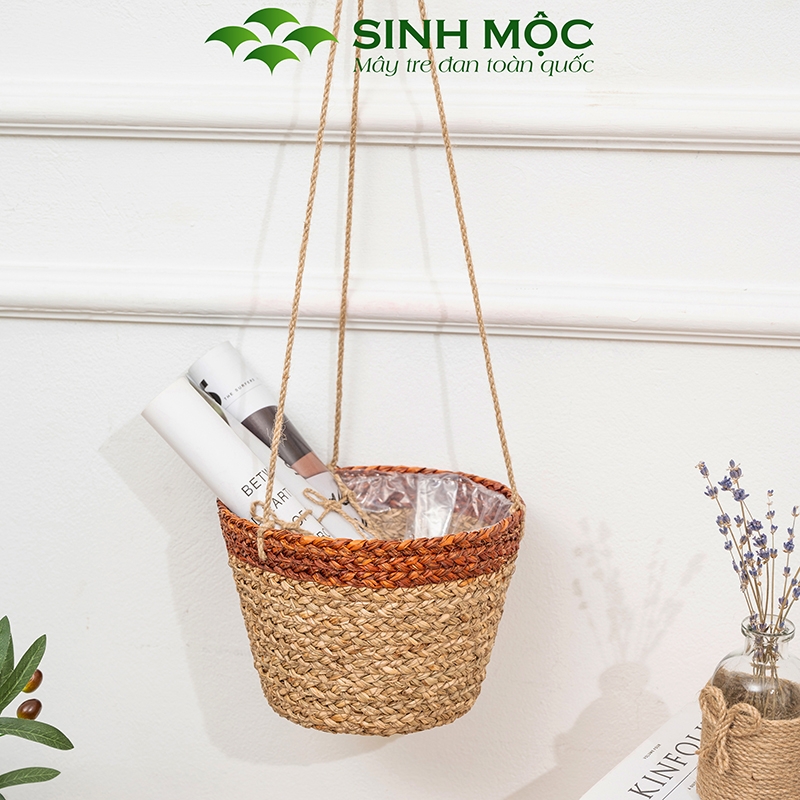 Giỏ hoa treo tường, giỏ cói trồng cây, phụ kiện decor chụp hình, decor trang trí phòng khách - M1008