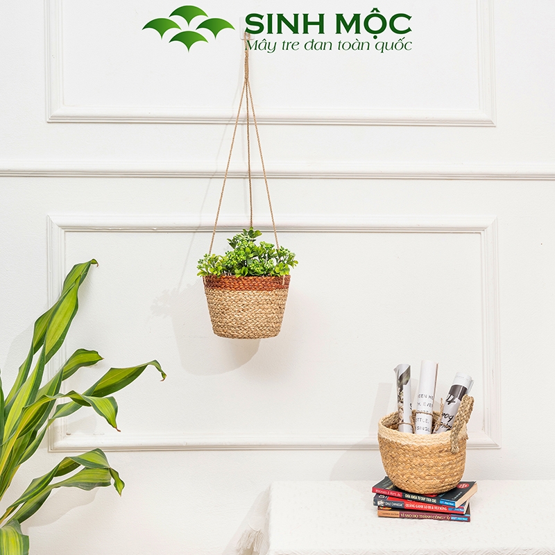 Giỏ hoa treo tường, giỏ cói trồng cây, phụ kiện decor chụp hình, decor trang trí phòng khách - M1008