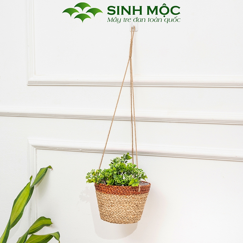 Giỏ hoa treo tường, giỏ cói trồng cây, phụ kiện decor chụp hình, decor trang trí phòng khách - M1008