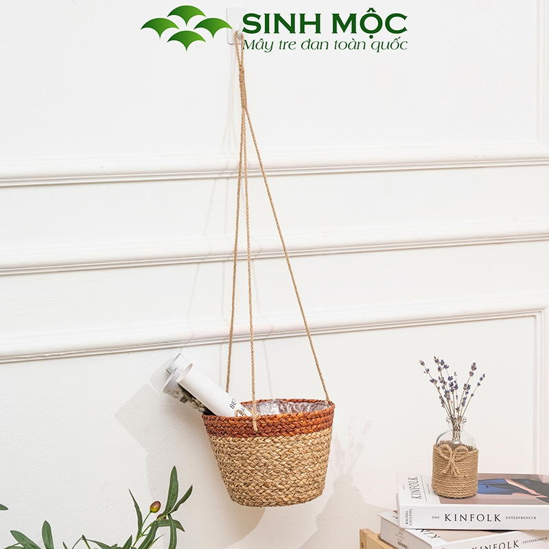 Giỏ hoa treo tường, giỏ cói trồng cây, phụ kiện decor chụp hình, decor trang trí phòng khách - M1008